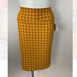 ⭐️ NEW LulaRoe Cassie Gingham Plaid Butterscotch Yellow Pencil Stretch Skirt SM